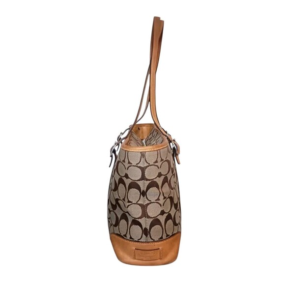 COACH Signature Tote Bag Tan & Brown Traditional Orange Interior Double Handles - Picture 5 of 13